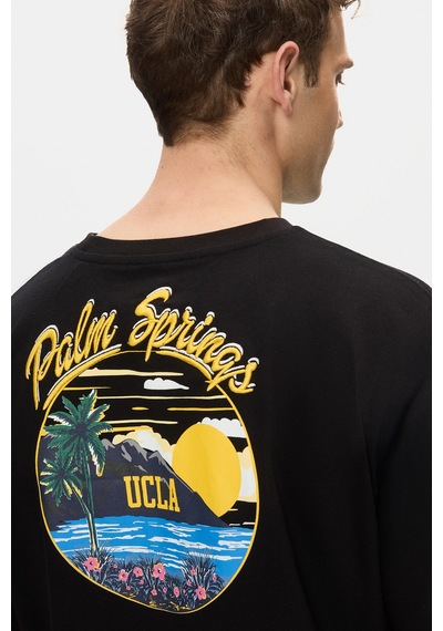 Ucla Kaıus Siyah Bisiklet Yaka Baskılı Ve Nakışlı %100 Pamuk Oversize Erkek Tshirt