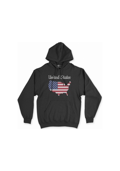 Cix Amerika Haritalı Ve Bayraklı Siyah Kapşonlu Sweatshirt Hoodie SIYAH