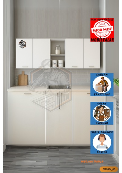 Tamamı Mdf Çok Amaçlı 4 Kapaklı Açık Raflı Üst Dolap Mutfak/banyo