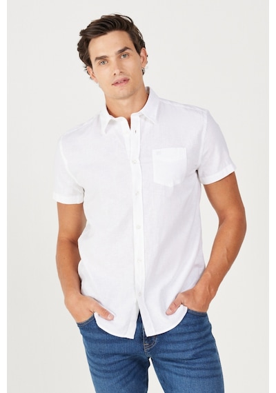 Wrangler Regular Fit Normal Kesim Kısa Kollu Düğmeli Yaka Keten Gömlek W5J7100 Beyaz