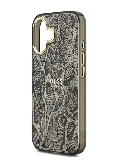 Apple Uyumlu iPhone 17  Kılıf Guess Lisanslı M-safe Şarj Özellikli Yazı Logolu Python Desenli Kapak Siyah Siyah