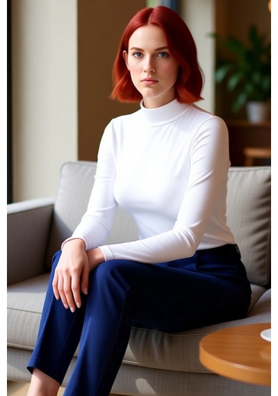 Ersefa Moda Dik Yaka Örme Slim Düz Desen Casual Günlük Regular Uzun Kol Beyaz