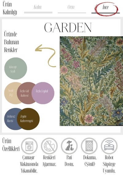 Garden 807 Yeşil Çiçekli Vintage Halı Yıkanabilir Dokuma Taban İnce Halı Oturma Odası Salon Halısı Yeşil Pembe