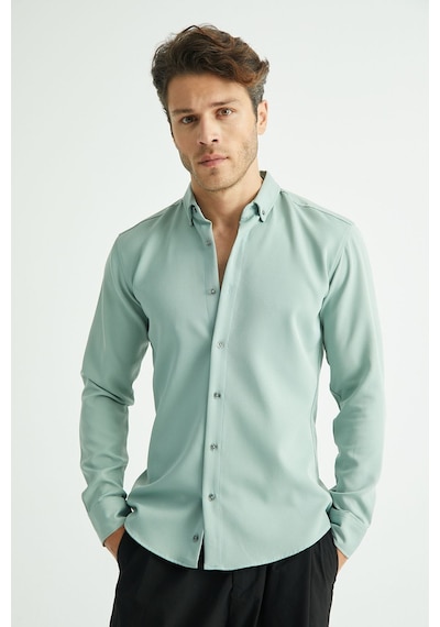 Redline Flex Slim Fit Yumuşak Kolay Ütü Nefes Alan Erkek Gömlek Mint