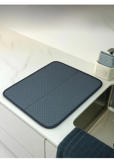 Gri Mikrofiber Bulaşık Kurulama Matı Kurutma Örtüsü Tezgah Üstü Süper Emici Siyah
