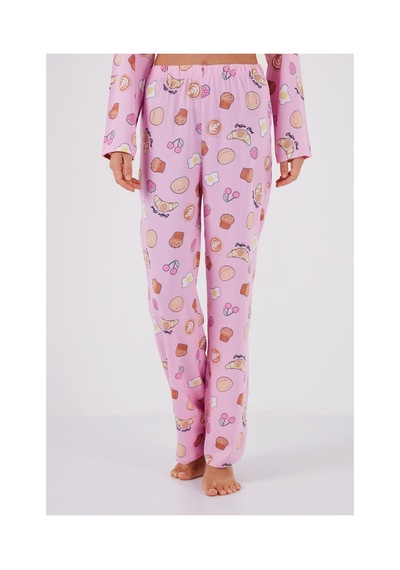 Lela Desenli Rahat Kesim Bol Paça Yazlık Bayan Pijama Takımı 6110014 Şeker Pembe