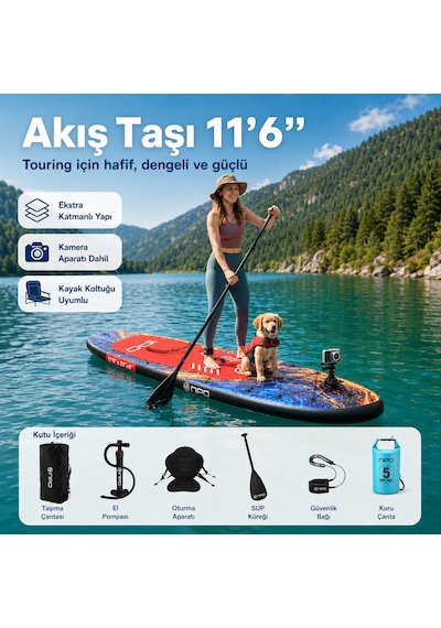 Npo Flow Stone 350x84x15cm Şişme Premium Sup Paddle Board 162kg Kürek Pompa Çanta Koltuklu Full Set