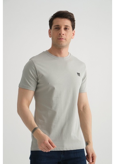 Shooter Sportwear Shooter Erkek Pamuklu Esnek T-shirt Standart Kalıp Minimal Logolu Gri
