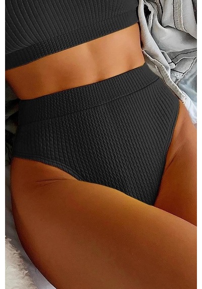 Angelsin Yüksek Bel Özel Kumaş Bikini Altı Siyah