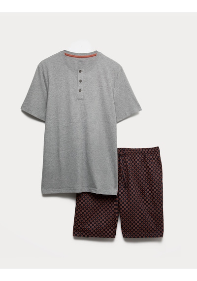 Marks & Spencer Geometrik Desenli Pijama Takımı T07000078 Gri