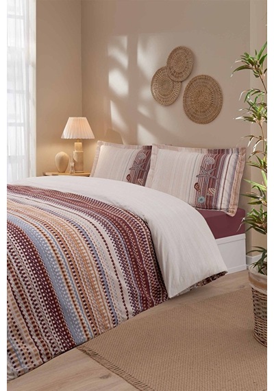 Nevresim Takımı Ranforce Tek Kişilik Bordo Reef Stripe