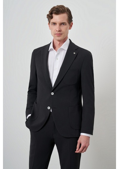 Morven Erkek Siyah Trend Çizgili Slim Fit Mono Yaka Takım Elbise 25ms001018001 Siyah