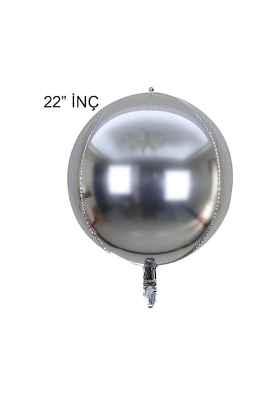 4D Büyük Boy Gümüş Küre Folyo Balon  22" İnç
