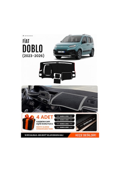 Fiat Doblo 2023-2026 Uyumlu Torpido Koruma, Torpido Örtüsü, Torpido Kılıfı - Siyah-mavi - Cı015