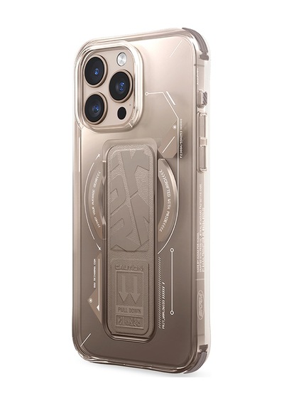 Apple Uyumlu iPhone 16 Pro Max Kılıf Magsafe Şarj Özellikli Teknoloji Desenli Standlı Skinarma Helio Kapak Gold