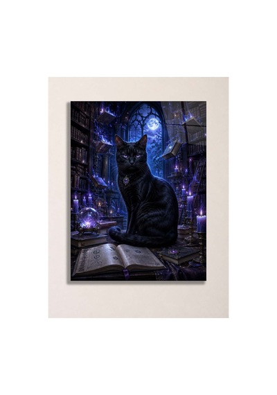 Siyah Kedi A3 Metal Poster Mistik Kara Kedi Ve Gotik Kütüphane A3 Metal Tablo Çok Renkli - 937548402 Çok Renkli - 937548402 Çok Renkli