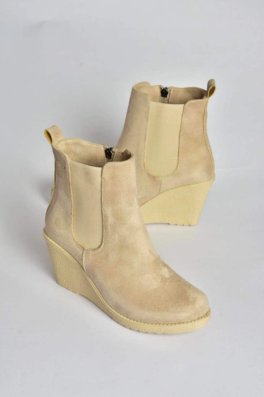 Fox Shoes V361197002 Ten Süet Dolgu Topuklu Kadın Bot Ten-Süet