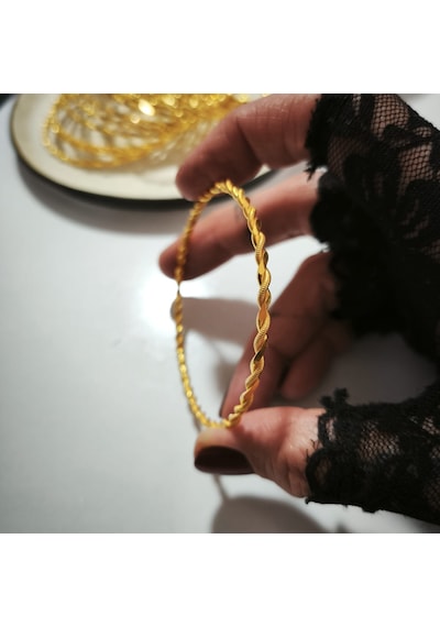 925 Ayar Gümüş İkili Adana Burma Gold Bilezik Sl9803 Gold