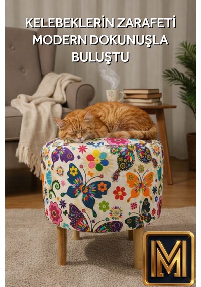 Diday K Trend Puf Koltuk Puff Bench Dekoratif Bohem Doğal Gürgen Ayaklı Çok Amaçlı Bahçe Ev Balkon Karma Çok Renkli