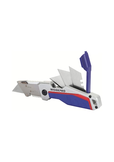 Workpro Wp211012 Ağır Hizmet Alüminyum Gövde Katlanır Rötuş Maket Bıçağı + 10 Adet Yedek Bıçak