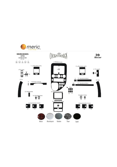 Meriç® Mercedes Vito Caravan Ön Torpido Kaplama 39 Prç 1999-2004 (530158296)