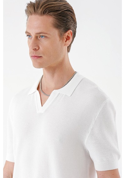 Efor Slim Fit Polo Yaka Kısa Kol %100 Pamuk Beyaz Triko Tr 868 Beyaz
