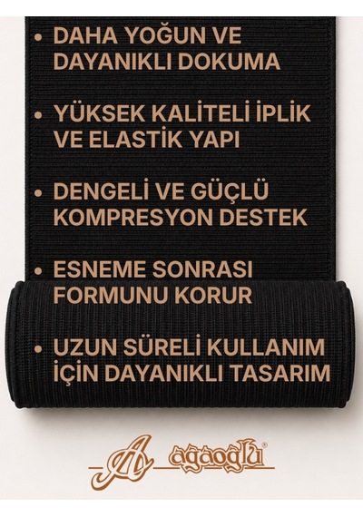 Premium Elastik Bandaj 20 Cm, Cırt Bantlı, Metal Kopçasız, 4,5 Metreye Kadar Uzar, Yoğun Dokuma, Güçlü Kompresyon Desteği Siyah