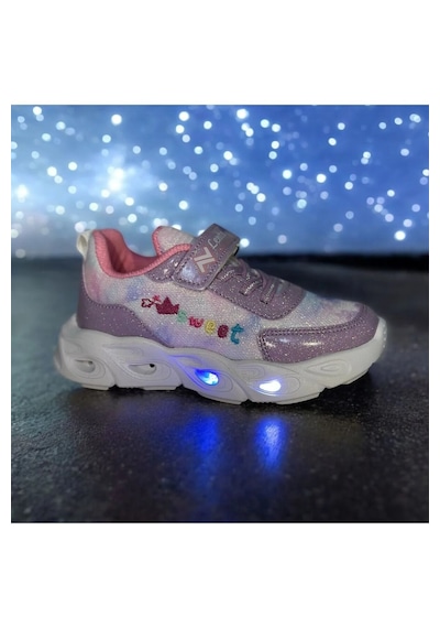 Adımist Çocuk Unisex Rahat Ortopedik Taban Işıklı Snakers Spor Ayakkabı Lento Işıklı Beyaz - Lila