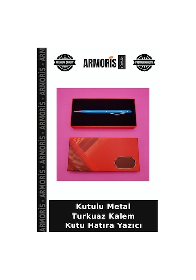 Kutulu Metal Turkuaz Kalem Kutu Hatıra Yazıcı Çok Renkli