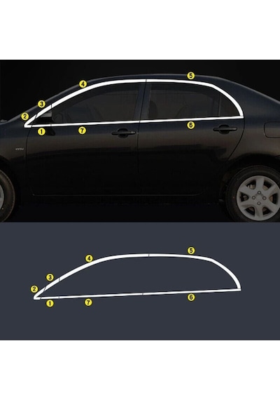 Niken Toyota Corolla Cam Çerçevesi Kenar Çıtası Krom Tamtur 2007 / 2013 12 Parça