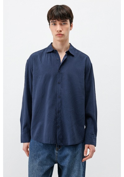 Vamos Oversize Dikiş Detaylı Gömlek Lacivert
