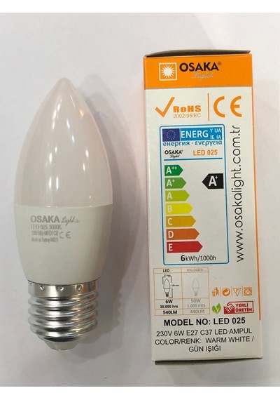 5 Adet Osaka 6w 50w 540 Lümen E27 Led Buji 3000 Kelvin Günışığı