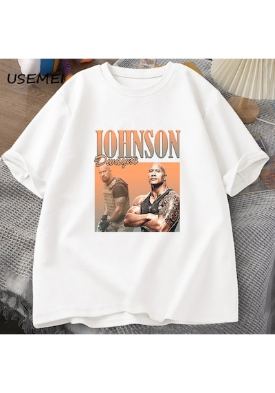 Flood Of Style Dwayne Johnson Kaya Sert T-shirt Erkekler Yaz Giysileri Harajuku Erkekler Kısa Kollu Erkek T- Beyaz