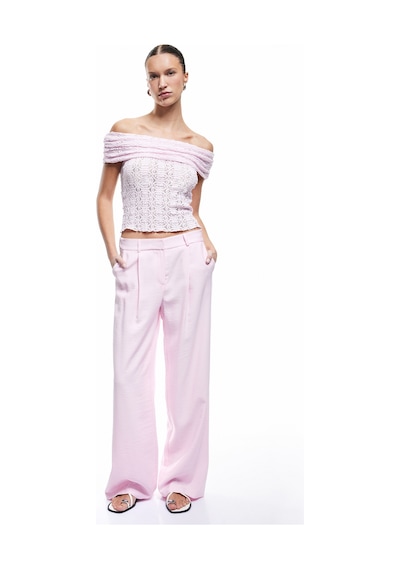 Koton Yarı Transparan Kolsuz Slim Fit Madonna Yaka Dantel Bluz Pembe 5sak10575ek Gül