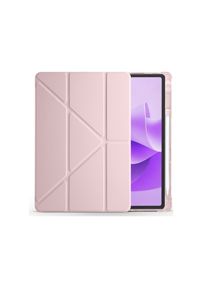 Lenovo Idea Tab Plus 12.1 2025 Tb361fu-tb361zu Uyumlu Kalem Bölmeli Dönebilen Üçgen Standlı Tri Folding Tablet Kılıfı - Rose Gold - T42077