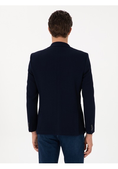 Cacharel Lacivert Slim Fit Dokulu Yün Karışımlı Ceket