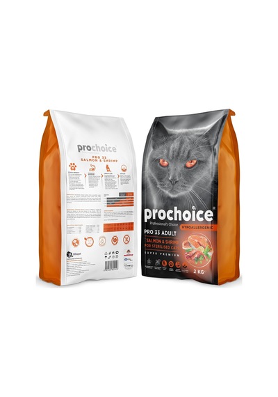 Pro 33, Kısırlaştırılmış Kediler İçin, Hipoalerjenik, Somon Balıklı Ve Karidesli Kuru Mama, 2 Kg