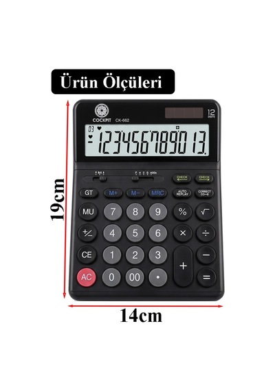 Hesap Makinesi Siyah 14x19 Cm 1 Adet Cockpıt Ck-662 12 Haneli Büyük Boy Hafızalı Büro Masaüstü Hesap Makinası