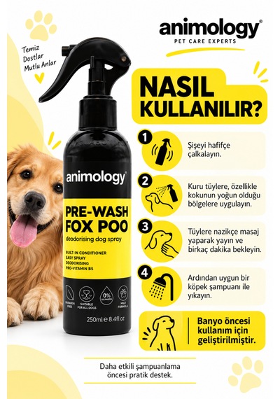 Animology Pre-wash Fox Poo Köpekler İçin Kir Ve Koku Arındırıcı Sprey 250 Ml