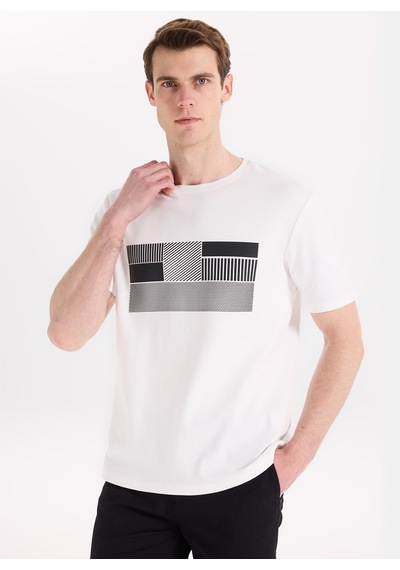 Fabrika Kırık Beyaz Erkek %100 Pamuk T-shirt F6sm-tst 2010