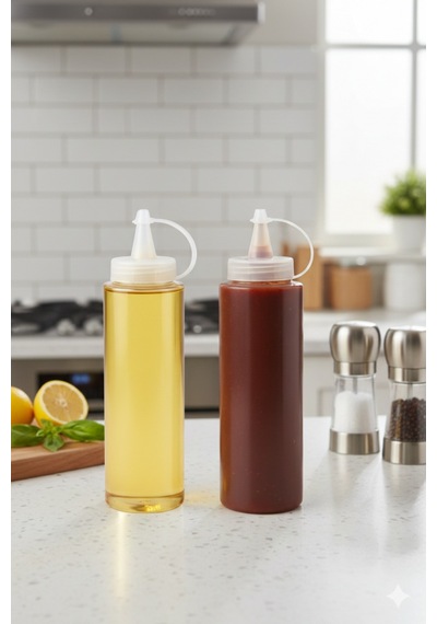 Kapaklı Şeffaf Yağdanlık Ve Sosluk 2 Li Set, Yağ Sirke Ketçap Mayonez Çikolata Şişesi 700 Ml 2 Adet Şefaf
