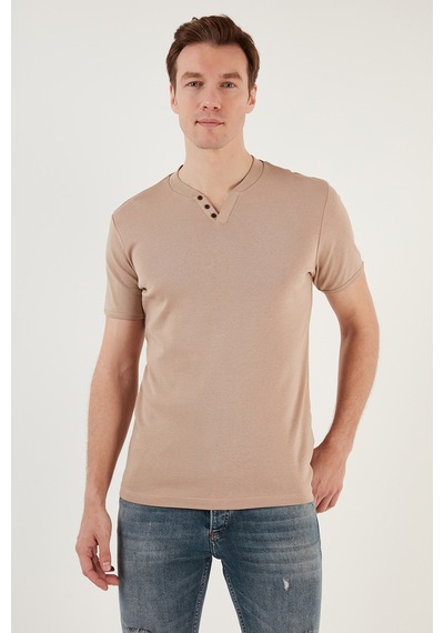 Buratti Pamuklu V Yaka Slim Fit Erkek T Shirt 5902122 Taş