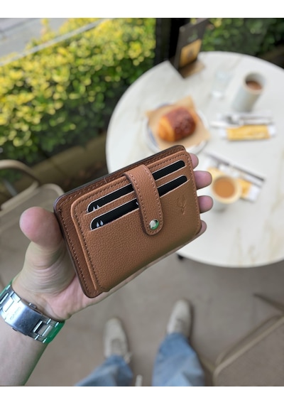 Visso 8600 Hakiki Deri Kartlık Unisex İsme Özel Çanta Kahve Napa