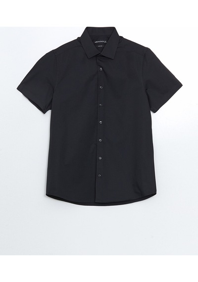 Lcw Busıness Siyah Slim Fit Kısa Kollu Gabardin Erkek Gömlek
