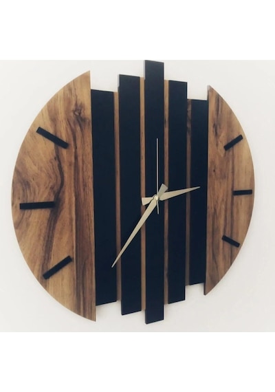 Modern Ahşap Duvar Saati 35cm Siyah
