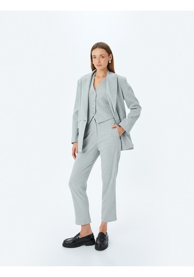 Koton Cepli Slim Fit Yüksek Bel Cigarette Kumaş Pantolon Gri Melanj 5sak40027uw Gri Melanj Koton Cepli Slim Fit Yüksek Bel Cigarette Kumaş Pantolon Gri Melanj 5sak40027uw Gri Melanj