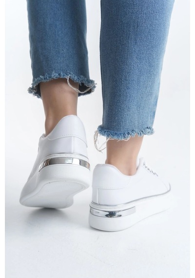 Mevese Elora Bağcıklı Konfor Taban Kadın Sneaker Beyaz/gümüş