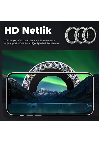 İphone 14 - İphone 14 Plus Uyumlu Taşlı Tasarımlı Kamera Lens Temperli Koruyucu