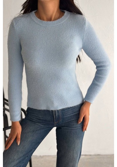 Noa & Noa Kadın Fit Kesim Uzun Kollu Triko Kazak Soft Edge Mavi