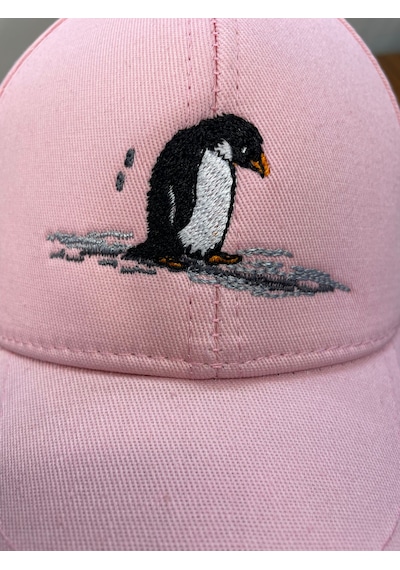 Penguen Nakışlı Gabardin Kumaş Unisex Cap Şapka Pembe